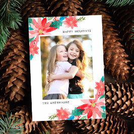 Bright & Colorful Watercolor Poinsettias Foto Feiertagskarte