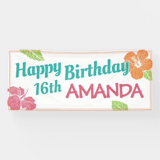 Bright Colors Island Luau Birthday Party Banner (Horizontal)
