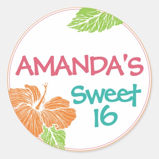 Bright Colors Island Luau Birthday Party Runder Aufkleber (Vorderseite)