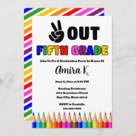 Bright Colors Peace Out 5. Grade Graduation Party Einladung