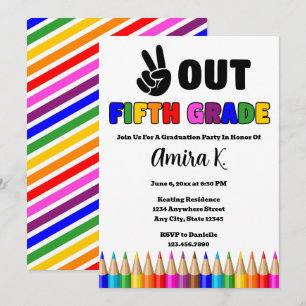 Bright Colors Peace Out 5. Grade Graduation Party Einladung