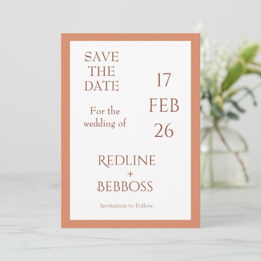 Bright Copper Elegant Modern Wedding Save The Date (Stehend Vorderseite)