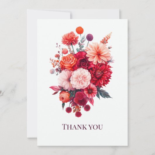 Bright Coral & Fuchsia Floral Bouquet Dankeskarte (Vorderseite)