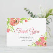 Bright Coral Pink Botanical Garden Vielen Dank Dankeskarte (Stehend Vorderseite)