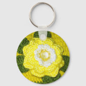Bright Crystal Yellow Rose Green Crochet Print on Schlüsselanhänger (Vorderseite)