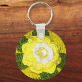 Bright Crystal Yellow Rose Green Crochet Print on Schlüsselanhänger