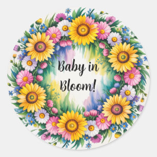 Bright Daisis and Wildblumen Girl Baby Shower Runder Aufkleber