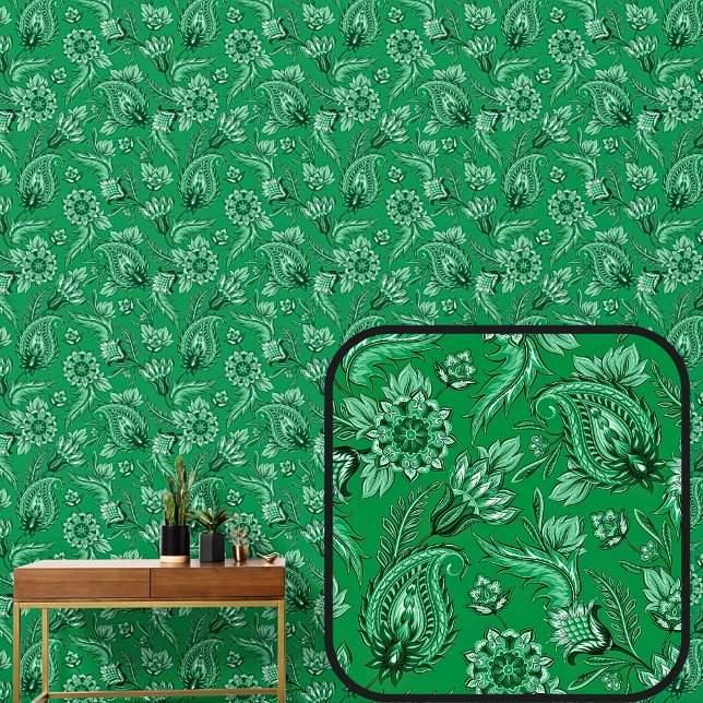 Bright Dark Green Floral Paisley Elegant Tapete (Von Creator hochgeladen)