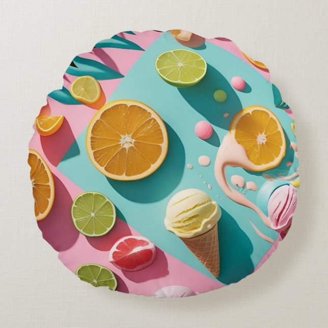 Bright Days, Bold Colors – Vibrant Summer Throw  Rundes Kissen (Vorderseite)