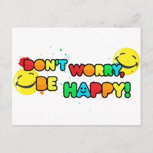 bright don't worry be happy face design postkarte