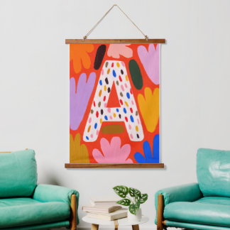 Bright Dopamine Decor Monogram Letter A Tapestry Wandteppich Mit Holzrahmen