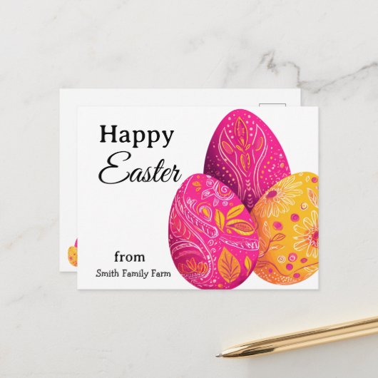 Bright Easter Eggs In Pink and Yellow Postkarte (Vorderseite/Rückseite Beispiel)