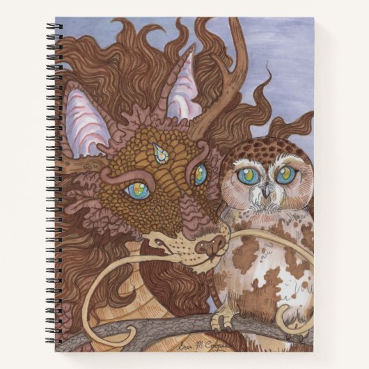 Bright Eyes Owl und Dragon Sketchbook Notizblock (Vorderseite)