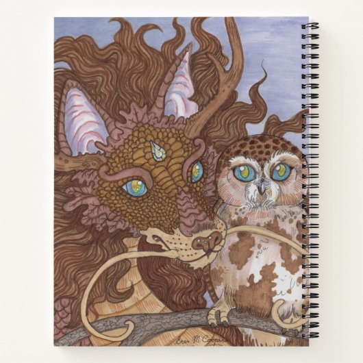 Bright Eyes Owl und Dragon Sketchbook Notizblock (Rückseite)