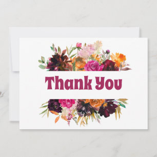 Bright Fall Floral Orange Burgundy Rose Peonys Dankeskarte