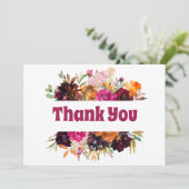 Bright Fall Floral Orange Burgundy Rose Peonys Dankeskarte (Stehend Vorderseite)