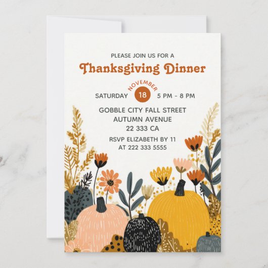 Bright Fall Foliage& Pumpkins Thanksgiving Dinner  Einladung (Vorderseite)