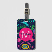 Bright farbenfroh Chaotic Floral Blue Personalisie Gepäckanhänger (Vorderseite Vertikal)