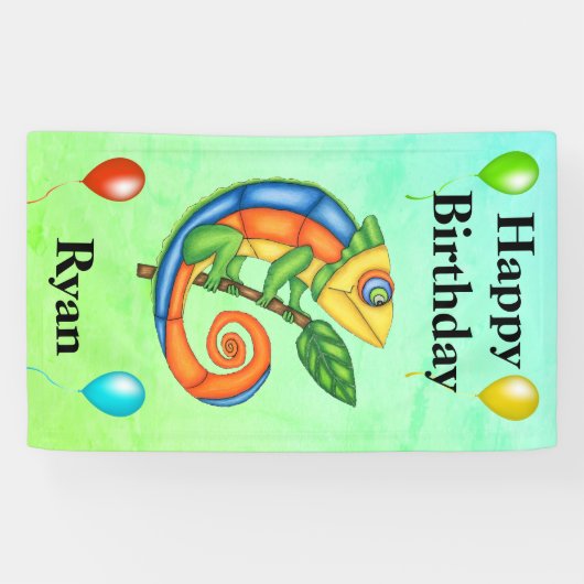 Bright farbenfrohe Birthday Lizard Balloons Kinder Banner (Horizontal)