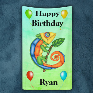 Bright farbenfrohe Birthday Lizard Balloons Kinder Banner