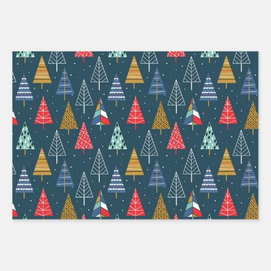Bright farbenfrohe Boho Weihnachtsbaummuster Geschenkpapier Set (Vorderseite 3)
