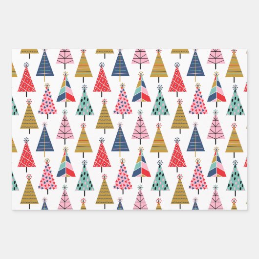 Bright farbenfrohe Boho Weihnachtsbaummuster Geschenkpapier Set (Vorderseite)