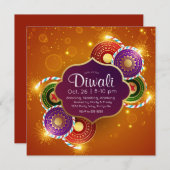 Bright farbenfrohe Diwali Feuerwerke Einladung (Vorne/Hinten)