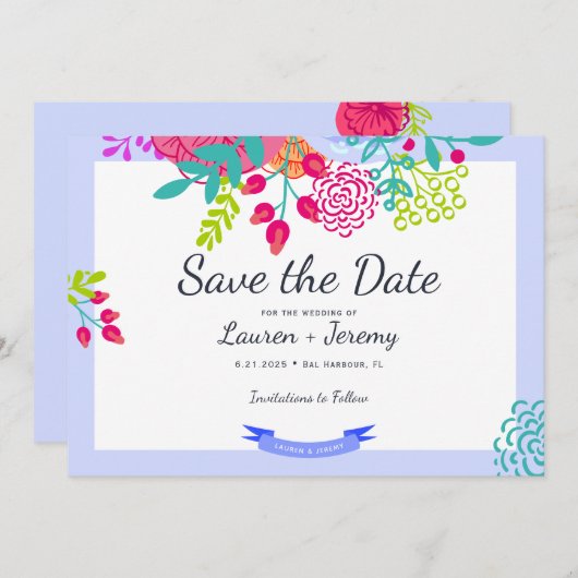 Bright farbenfrohe, kühne Frühlingsfloral Sketch B Save The Date (Vorne/Hinten)