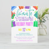 Bright farbenfrohe Lieblings-Dinge Weihnachten Par Einladung (Stehend Vorderseite)