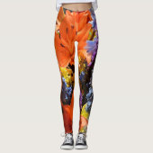 Bright farbenfrohe Orange Lilies Abstrakt Leggings (Vorderseite)