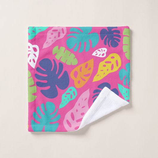 Bright farbenfrohe Tropical Summer Blätter Muster Badhandtuch Set (Waschlappen)