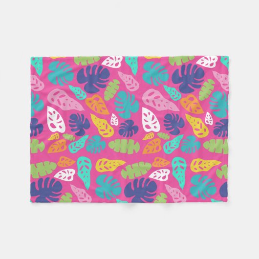 Bright farbenfrohe Tropical Summer Blätter Muster Fleecedecke (Vorderseite (Horizontal))