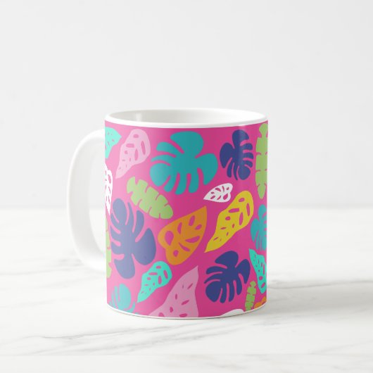 Bright farbenfrohe Tropical Summer Blätter Muster Kaffeetasse (Vorderseite Links)