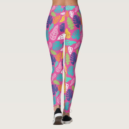 Bright farbenfrohe Tropical Summer Blätter Muster Leggings (Rückseite)