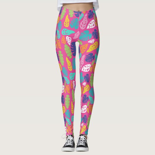 Bright farbenfrohe Tropical Summer Blätter Muster Leggings (Vorderseite)