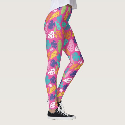 Bright farbenfrohe Tropical Summer Blätter Muster Leggings (Rechts)