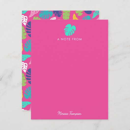 Bright farbenfrohe Tropical Summer Blätter Muster Mitteilungskarte (Vorne/Hinten)
