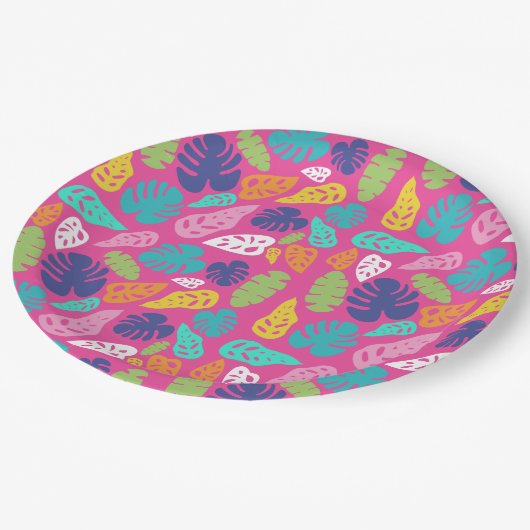 Bright farbenfrohe Tropical Summer Blätter Muster Pappteller (Schrägansicht)