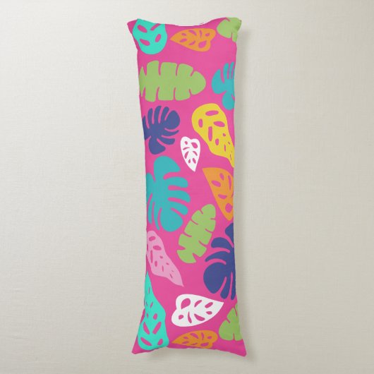 Bright farbenfrohe Tropical Summer Blätter Muster Seitenschläferkissen (Vorderseite Vertikal)