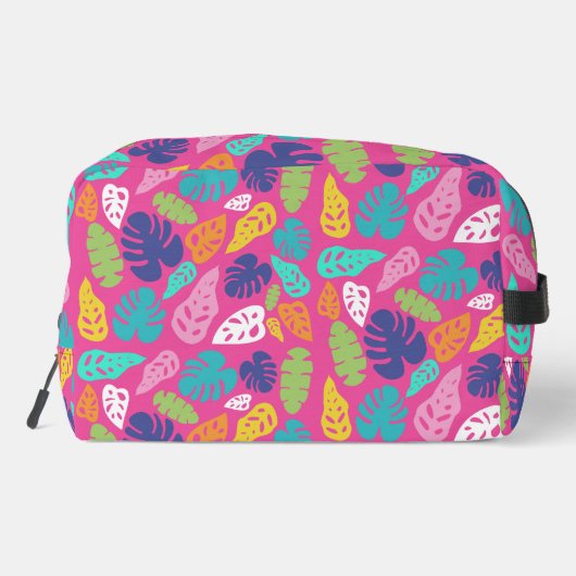 Bright farbenfrohe Tropical Summer Blätter Muster Waschbeutel (Rückseite)