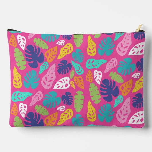 Bright farbenfrohe Tropical Summer Blätter Muster Zubehörtasche (Rückseite)