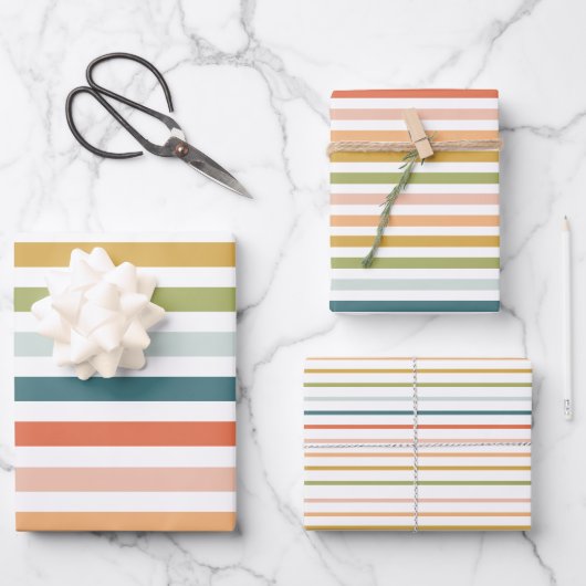 Bright farbige Streifenverpackungspapier Geschenkpapier Set (Vorderseite)