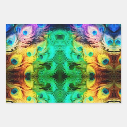 Bright Feather Jewel Tone Geschenkpapier Set (Vorderseite 3)