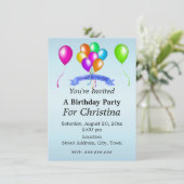 Bright Festival Birthday Balloons Banner Blue Einladung (Stehend Vorderseite)