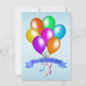 Bright Festival Birthday Balloons Banner Blue Einladung (Rückseite)