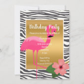 BRIGHT FLAMINGO HIBISKUS BLACK ZEBRA GEMUSTERT EINLADUNG (Vorderseite)