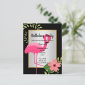 BRIGHT FLAMINGO HIBISKUS SILVER GOLD EINLADUNG POSTKARTE (Stehend Vorderseite)