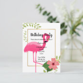 BRIGHT FLAMINGO HIBISKUS WHITE GOLD GEBURTSTAG POSTKARTE (Stehend Vorderseite)