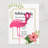 BRIGHT FLAMINGO HIBISKUS WHITE GOLD GEBURTSTAG POSTKARTE (Vorderseite)