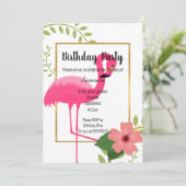 BRIGHT FLAMINGO HIBISKUS WHITE PINK GOLD EINLADUNG (Stehend Vorderseite)